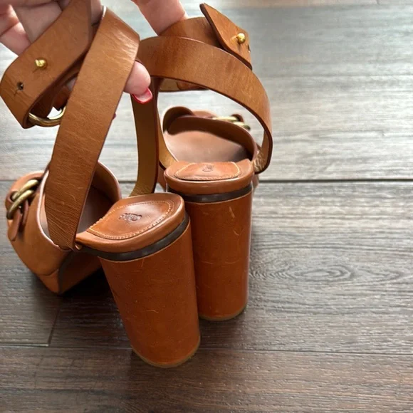 Chloe NWOT Kingsley Platform Leather Ankle Strap Women's caramel Leather Sandals - Picture 13 of 14